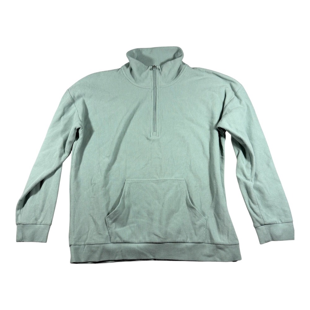 Marc New York Quarter Zip Pullover Womens Large Sage Green Ribbed Knit Pocket